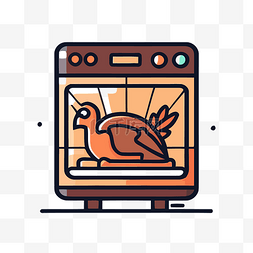 烤火矢量图片_火鸡在烤箱里准备图标 向量