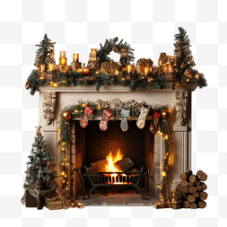 圣诞节的夜晚图片_聖誕壁爐
