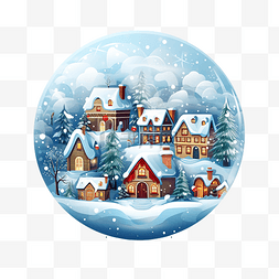 圣诞冬季矢量雪球与装饰的村屋