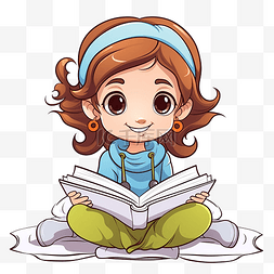 看书的女孩插画图片_孤立的女孩卡通阅读书及其涂鸦轮