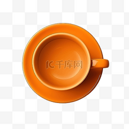 饮料和茶点图片_空的橙色杯子和碟子顶视图与模型
