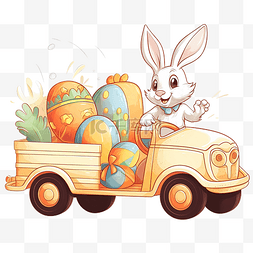 小兔子驾驶一辆卡车，上面有一个