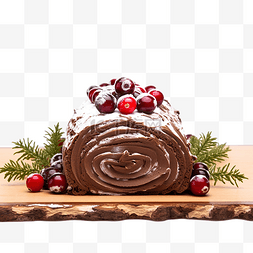 红醋栗图片_巧克力尤尔木圣诞蛋糕，木制复制