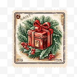 2023新年素材图片_带有圣诞礼物的邮票