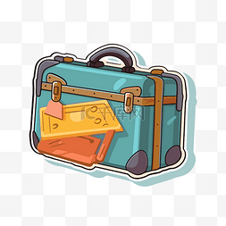 包字体图片_蓝色手提箱旅行贴纸 向量