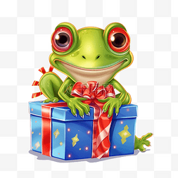 活动圣诞节图片_圣诞节时带礼物的树蛙动物角色的