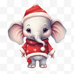卡通穿着图片_可爱的大象穿着圣诞老人服装