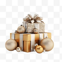 圣诞装饰卡片图片_3d 插图圣诞装饰和礼品盒