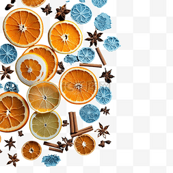 干的水果片图片_蓝色复古木桌上的干橙片