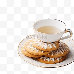 圣诞饼干干柑橘片和桌上的一杯茶