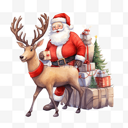 圣诞老人手工图片_卡通有趣的圣诞老人骑着一只鹿，