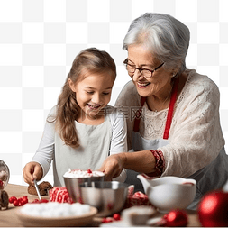 孙女图片_老奶奶和她的小孙女在厨房里为圣