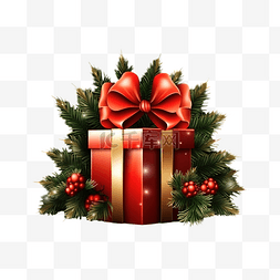 圣诞节复古礼盒图片_圣诞现实主义网状礼盒，圣诞树枝