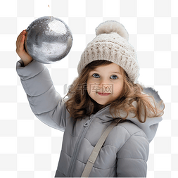 小女孩玩雪图片_雪地公园户外的杉树上挂着冬装的