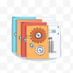 办公室文件夹图片_最小风格的文件夹和齿轮插图