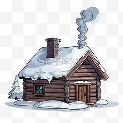 画林中小屋图片_房子或小屋的烟囱被雪覆盖