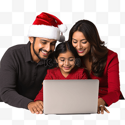 圣诞节购物图片_快乐而年轻的印度夫妇与女孩或女