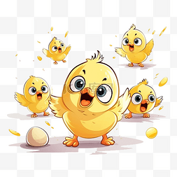 跑步卡通動物图片_卡通可爱的小鸡在刚孵出的蛋里奔