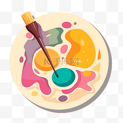 盘子上的彩色颜料和画笔 向量