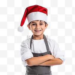 一个戴着圣诞帽的孩子正在做饭