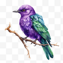 紫色的鸟，绿色的尾巴