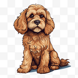 cockapoo剪贴画卡通棕色狗坐在白色