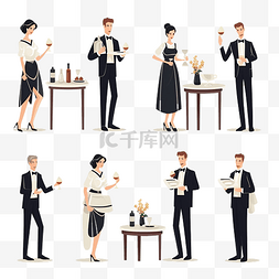 餐廳图片_正式豪华晚餐服务员系列平面风格