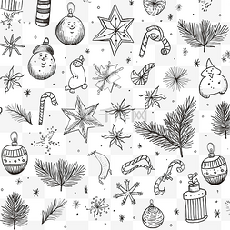新年快可图片_素描风格手绘插图中的圣诞图案转