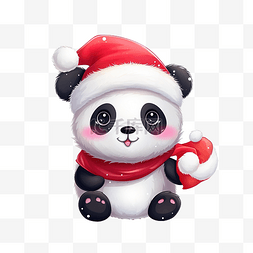 聖誕熊图片_可爱的圣诞卡通熊猫角色在圣诞老