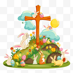 免费复活节宗教剪贴画兔子和鲜花