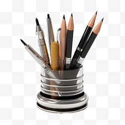 铅笔钢笔和画笔 3d
