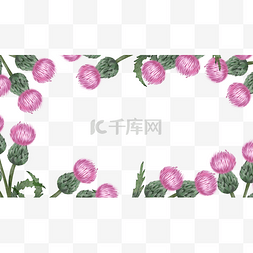 叶子绿色自然图片_蓟粉色花卉水彩边框