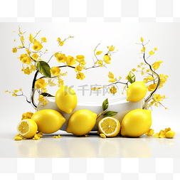 白盘子图片_柠檬和柠檬枝坐在白盘子上
