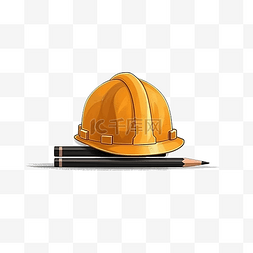 安全头帽图片_简约风格的建筑帽子和铅笔插图
