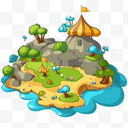 土地剪贴画卡通卡通岛与城堡和树