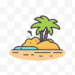 棕榈树和岛屿卡通图标 向量