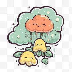 可爱的卡通云朵在雨云下雨古怪的