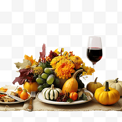 石榴背景图片_秋季餐桌布置，配有时令蔬菜，庆