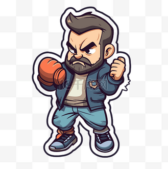 带有戴着拳击手套的卡通人的贴纸 向量