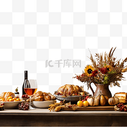 塞满礼物的袜子图片_质朴的木桌上的感恩节晚餐设置