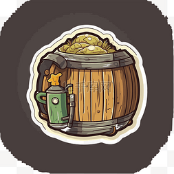 手工制作卡通啤酒厂木桶与酿造喷