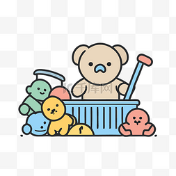 玩具清洁图片_泰迪熊把玩具放在篮子里 向量