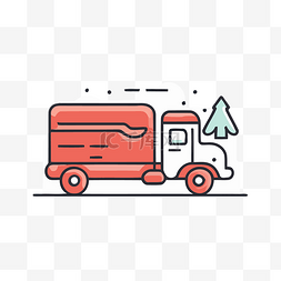 灰色的树图片_圣诞卡车图标，灰色背景上有一棵