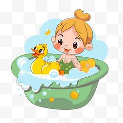 卡通女婴带着鸭子 向量
