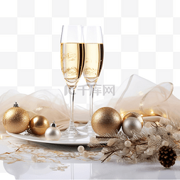 圣诞节美丽的餐桌布置，配有香槟