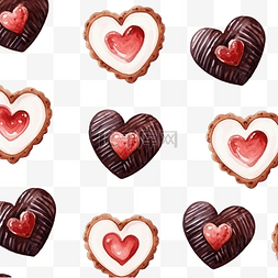心形饼干图片_无缝图案与水彩指纹巧克力和草莓
