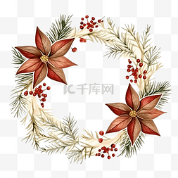 松果花环图片_圣诞花环花卉组合物与一品红松圣