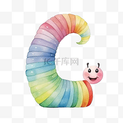 彩虹的微笑图片_水彩插图彩虹条纹蚯蚓怪物