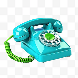 3d 渲染蓝色电话与隔离的绿色箭头