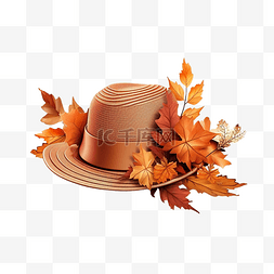 愉快的晚餐图片_优雅的帽子与秋叶庆祝感恩节